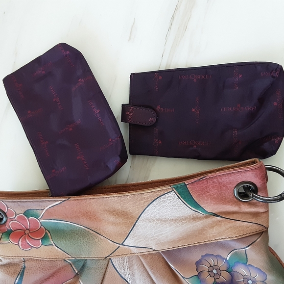 ANUSCHKA Anna Hand-Painted 100% Leather Hobo Butterfly Floral Crossbody Handbag - Picture 10 of 12